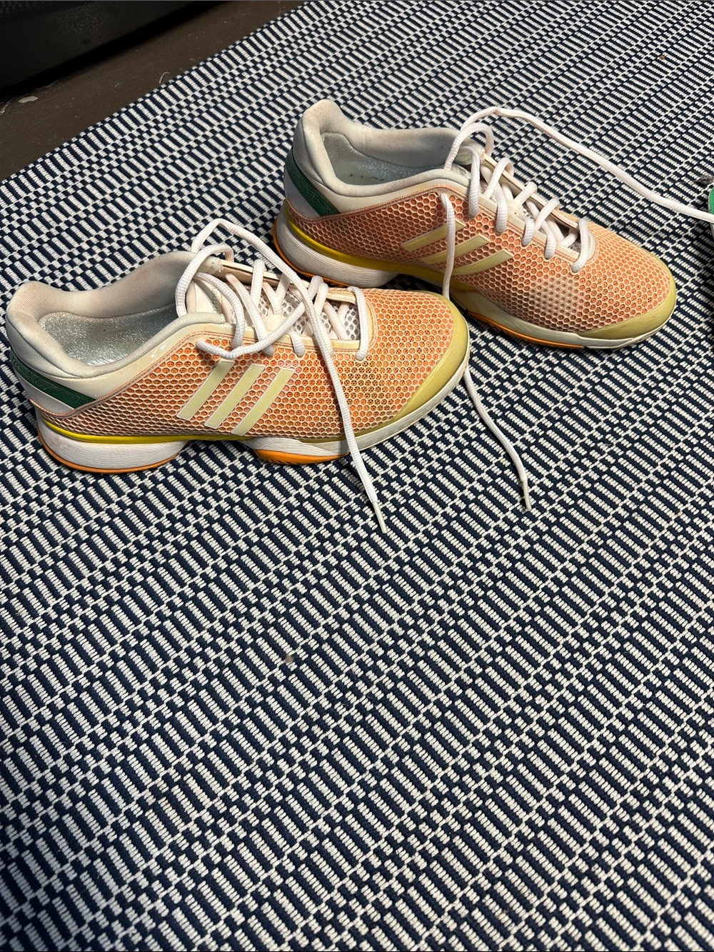 Adidas by Stella McCartney Peach Mesh Athletic Sneakers with Green Heel Accents